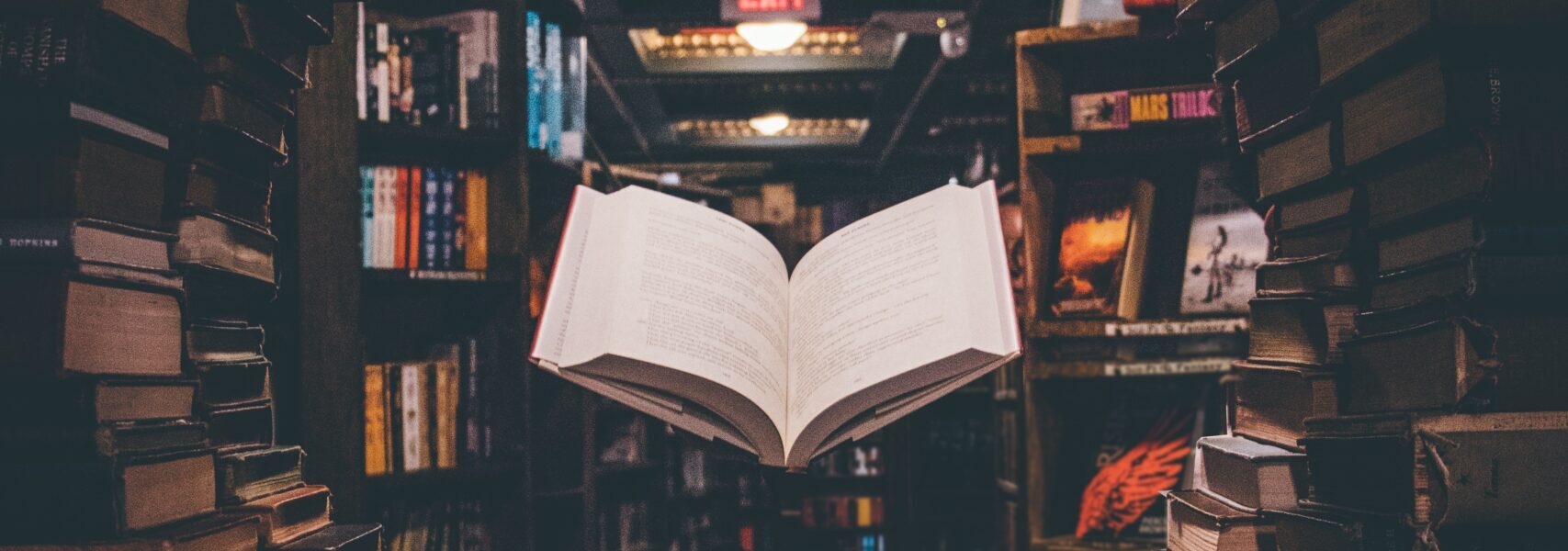 book floating in library